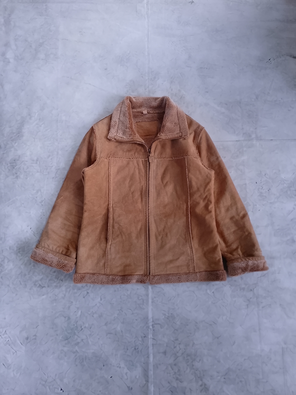 Y2K Cherokee Suede Tan Faux Teddy Shearling Zip Jacket